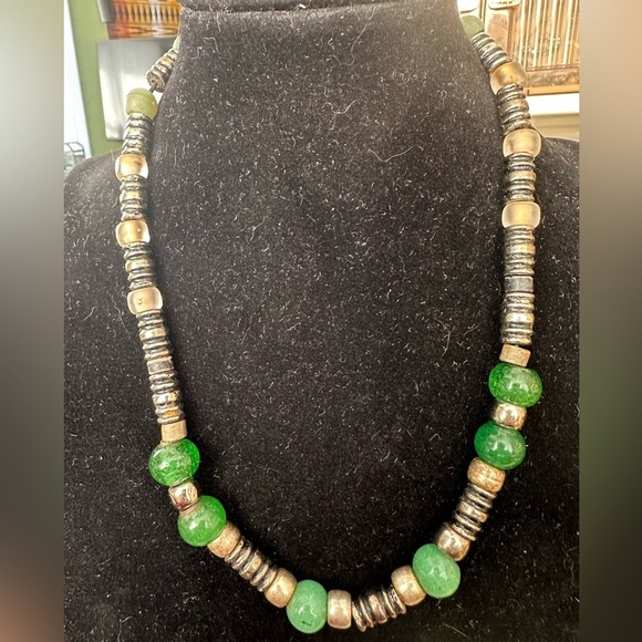 Green Aventurine and Metal Beaded Necklace
